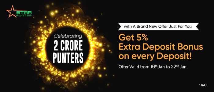 Clebrating 2 Crore Punters with extra 5% Deposit Offer